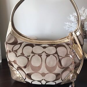 Coach Pleated Ergo Hobo Bag, Sig Jacquard / Metallic Gold, Braiding, 12227 Y2K